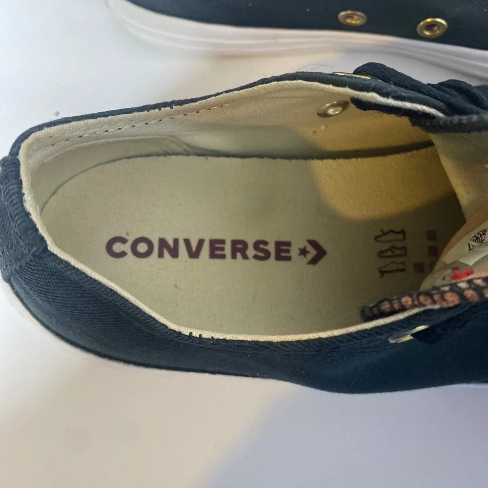 Converse‎ All Star Low Top Youth Size 2 Floral Black Gold Eyelet Sneakers Shoes
